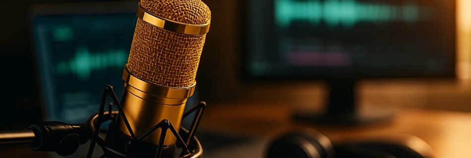 SIXPACKMIND AI - Mikrofon vor Computer und Kopfhörern